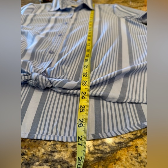 Elan Blue Button Down Shirt with Dress Collar and Tie Front - Picture 6 of 6